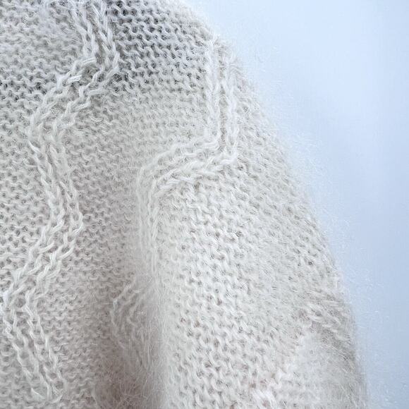 Vintage ESPRIT Ivory Fuzzy Wool Mohair Oversized Cable Knit Sweater Womens Large - Picture 4 of 7